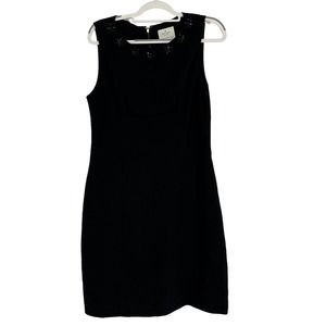 Kate Spade Dress Women 14 Sleeveless Sheath LBD Floral Beaded Detail Black Party